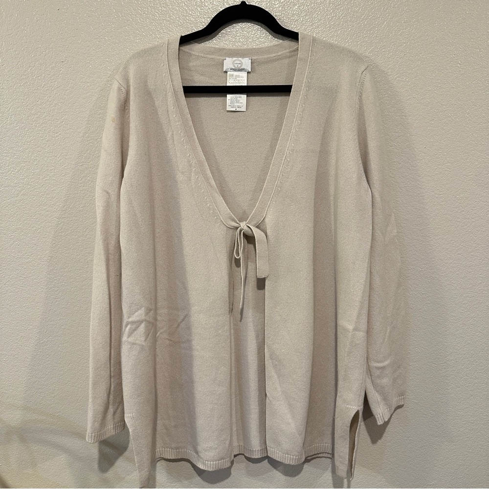 Marina Rinaldi Voyage Tie Front Virgin Wool Blend Neutral Women’s Cardigan M